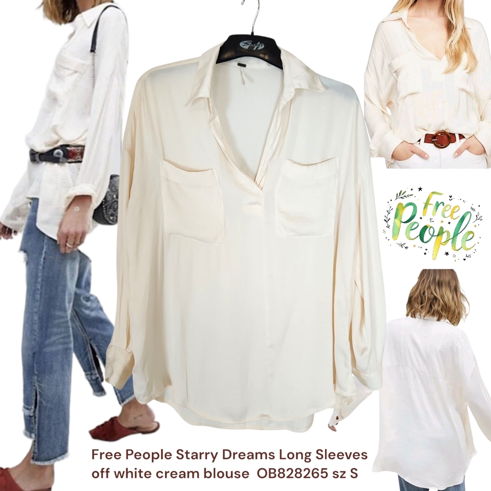 Free People Starry Dreams Long Sleeves Off White Cream Blouse OB828265 Women's S